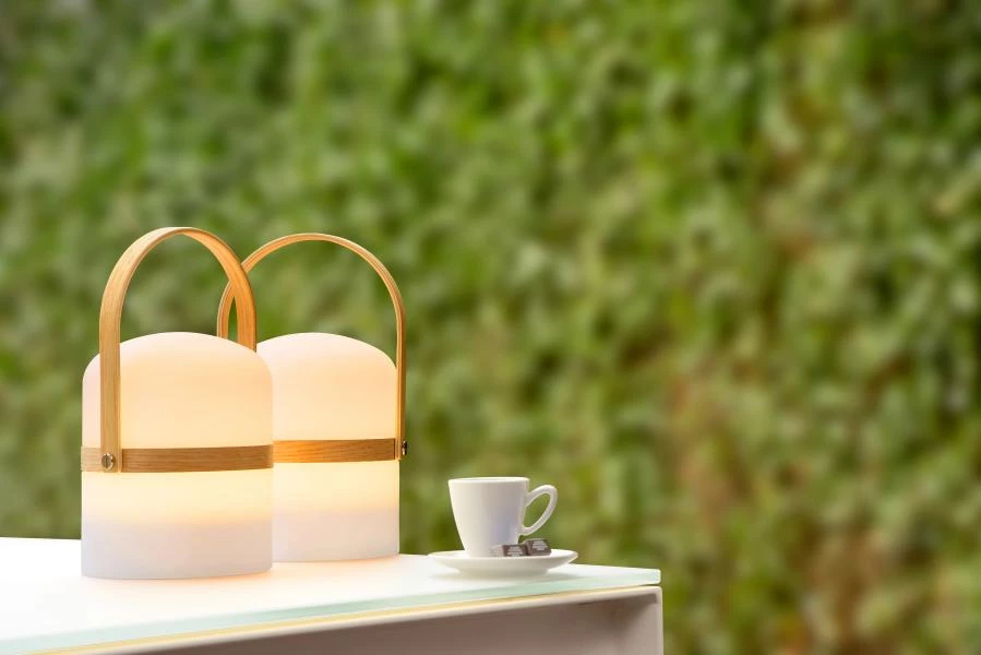 Lucide JOE - Rechargeable Table lamp Outdoor - Battery - Ø 14,5 cm - LED Dim. - 1x3W 3200K - IP44 - 3 StepDim - White - ambiance 3
